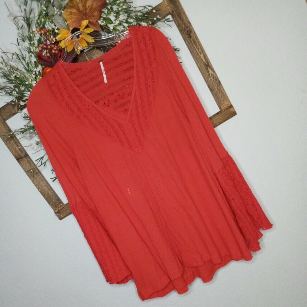 Free People Orange Bell Sleeve Size Large